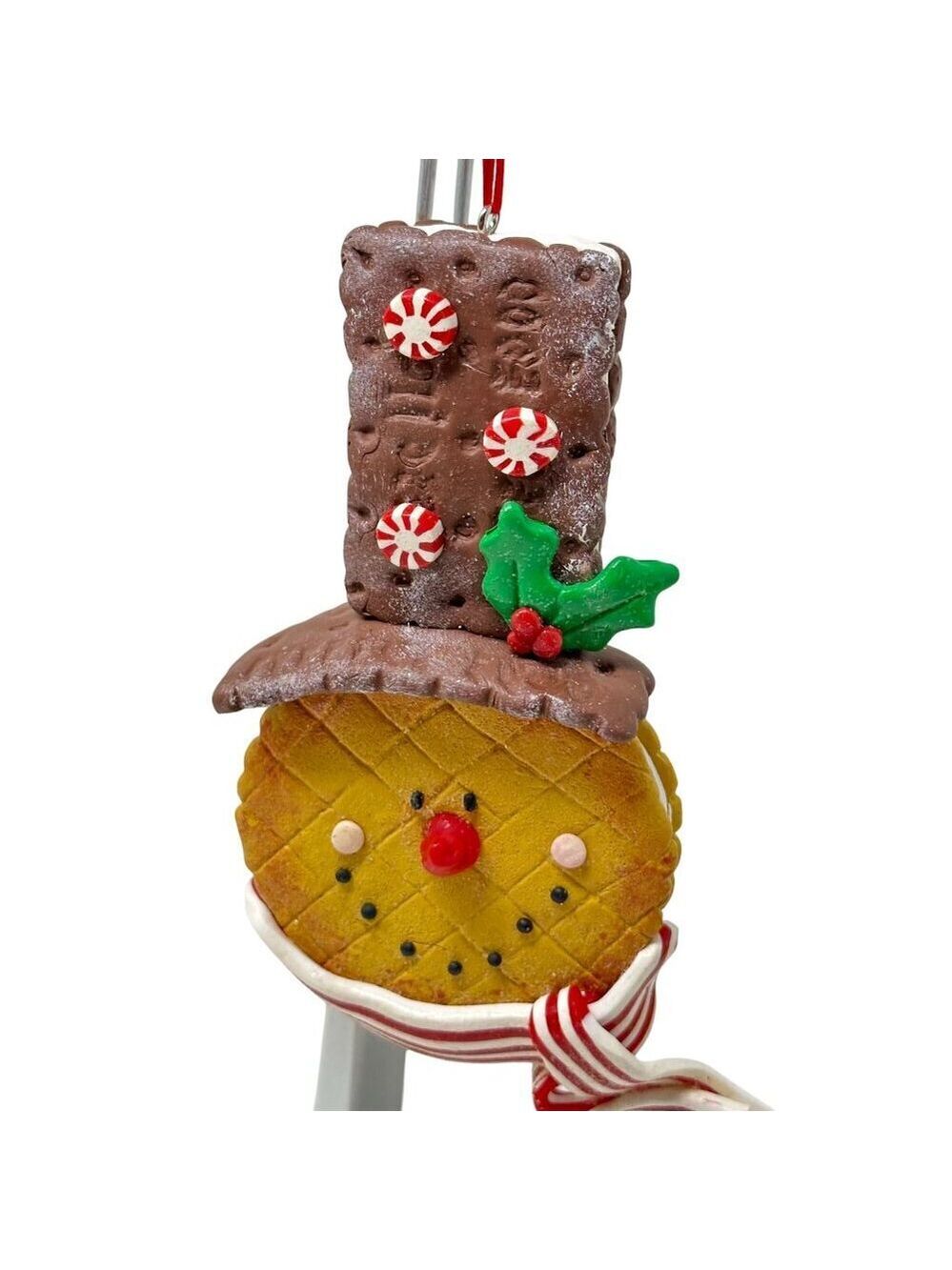 Snowman Ornament Faux Cookie Chocolate Peppermint Top Hat Holiday Kitchen Decor